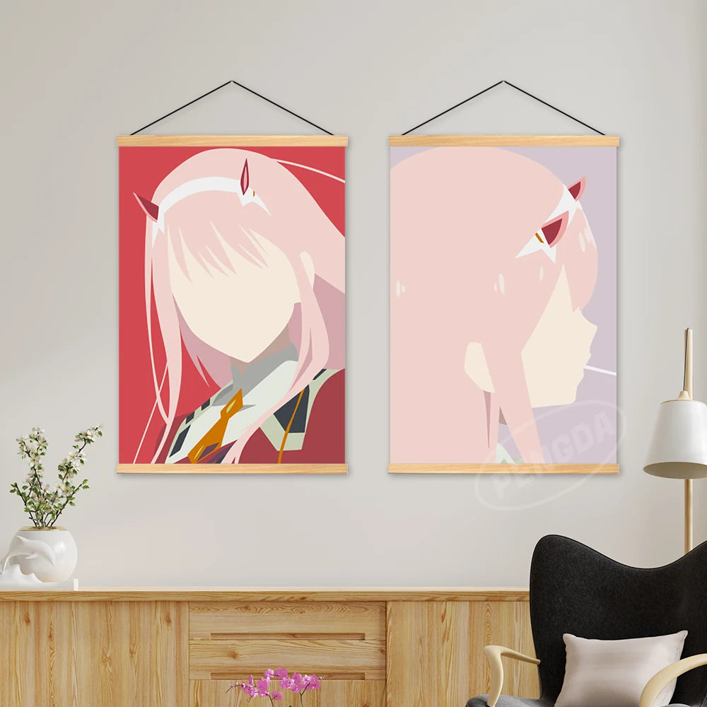 Home Decor Canvas Darling In The Franxx Wooden Hanging Painting Anime Wall Art Mural Zero Two Poster Modular Picture Living Room