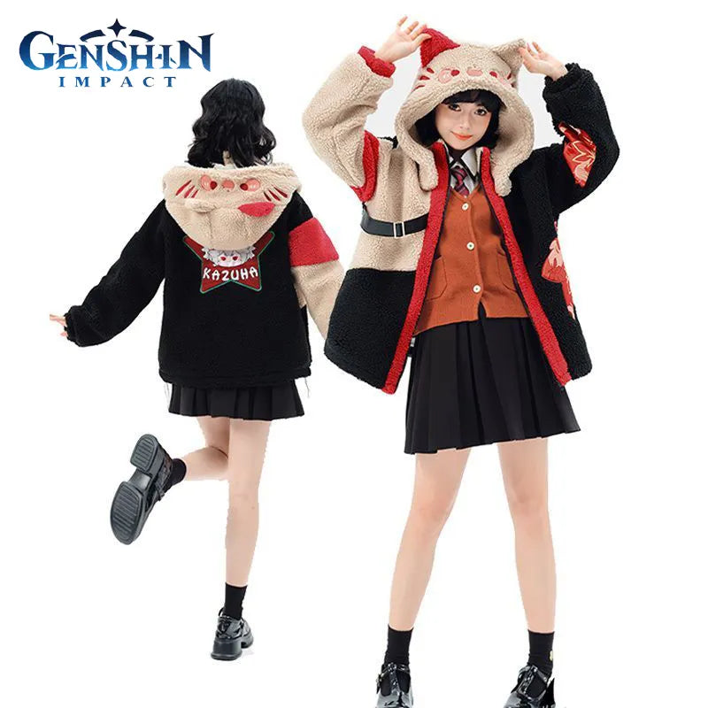 Genshin Impact Kaedehara Kazuha Cosplay Hoodies Lamb Cashmere Casual Coat Women Man Halloween Carnival Party Cosplay Clothing