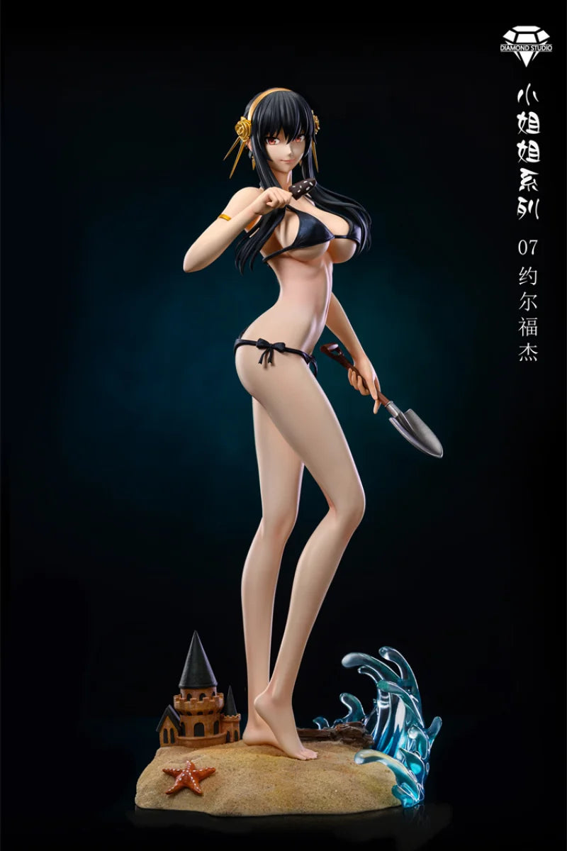 32.5Cm Diamond Studio Gk Spy X Family Sand Yor Forger Horn Princess Sexy Girl Statue Anime Action Figure Garage Kit Model Toys