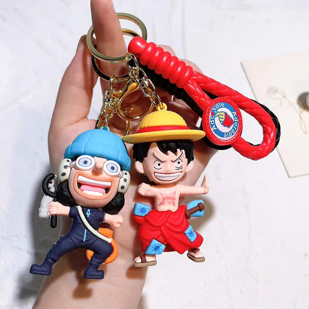 One Piece Keychains Anime Monkey D. Luffy Tony Chopper Roronoa Zoro Cartoon Character Key Chains Bulk Keyring Doll Bag Pendent