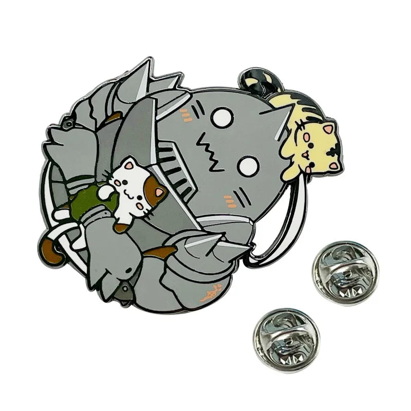 Anime Fullmetal Alchemist Alphonse Elric and Cat Cute Cartoon Metal Alloy Enamel Clothes Bag Hat Lapel Badge Brooch Pin