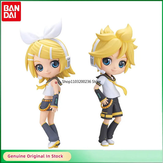 Bandai Original VOCALOID Kagamine Len Kagamine Rin Q Posket Anime Action Figure Hobbies Collectibles Model Toys