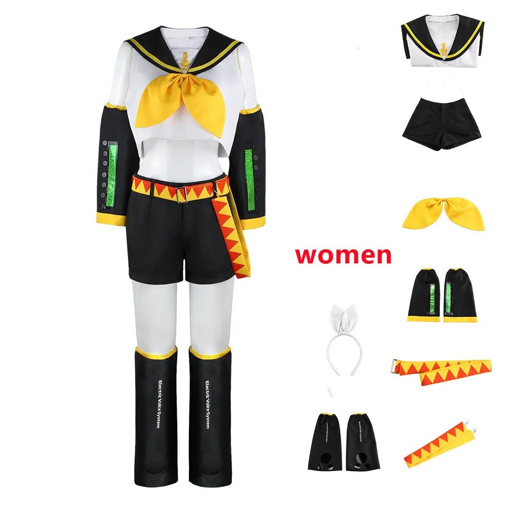 Anime Rin Len disfraces de Halloween uniforme Vocaloid Cosplay peluca amarilla top pantalones uniforme ropa Halloween carnaval adultos niños