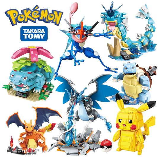 New Classic Anime Pokemon Center House Pikachu Greninja Mewtwo Charizard Venusaur Building Blocks Bricks Sets Model DIY Toy Gift