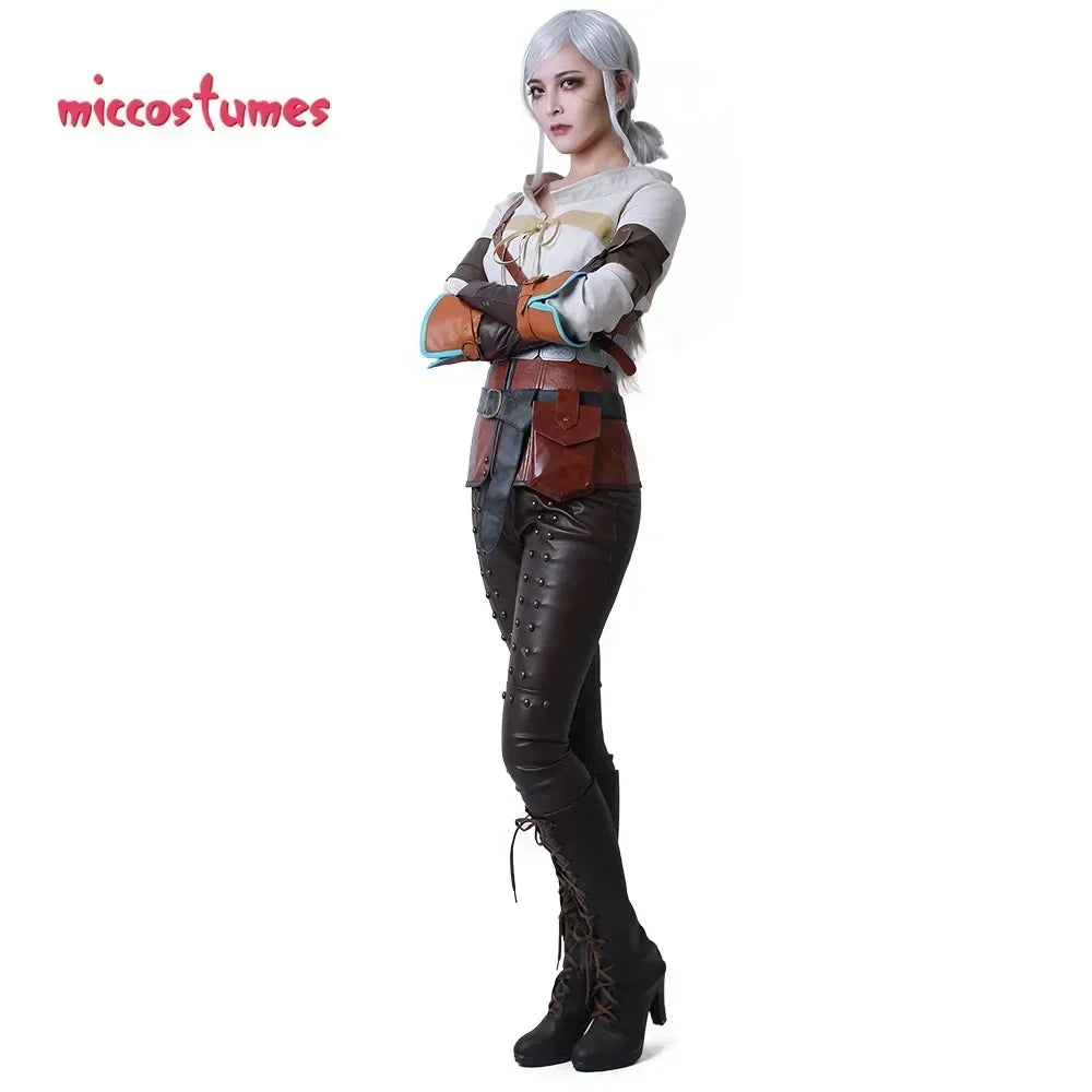 Miccostumes Women's Game Ciri Cosplay Costume with Belts Gloves and Bags for Woman Halloween Outfit