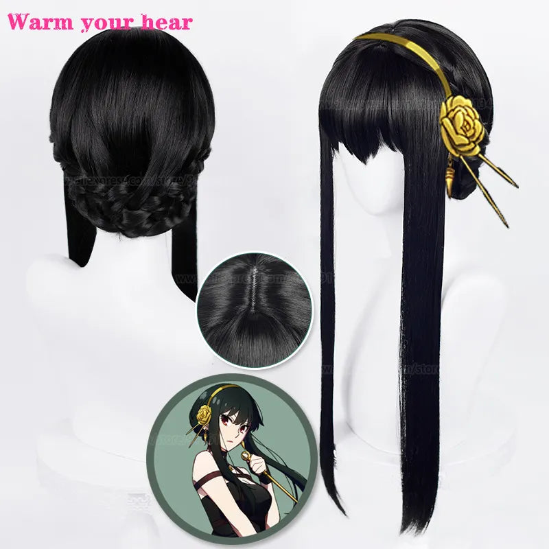 High Quality Anime SPY×FAMILY Yor Forger Cosplay Wig Black Heat Resistant Synthetic Party Killer Assassin Weapons Earrings Wigs