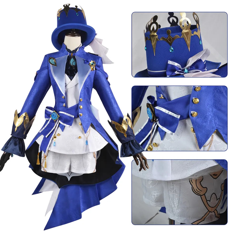 Focalors Cosplay Costume Game Genshin Impact Fontaine Furina Uniform Pants Hat Bow Wig Outfits Halloween Costumes for Women