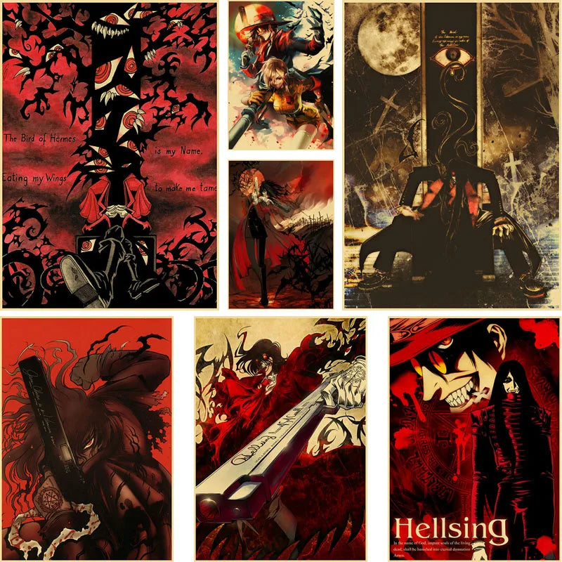 Horror Anime Hellsing Ultimate Posters Retro Kraft Manga Prints Home Decor Living Room Study Decoration Mural Wall Art Painting