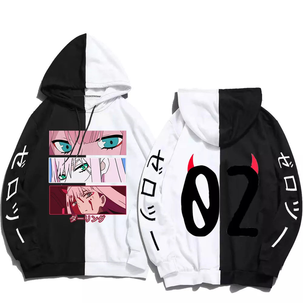 Sudaderas con capucha de Anime DARLING In The FRANXX para hombre y mujer, sudadera con estampado ZERO TWO, Tops informales de manga larga con capucha para otoño e invierno