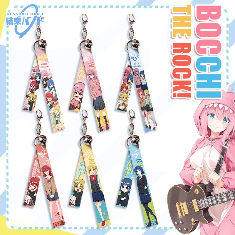 Anime Bocchi The Rock Girls Streamer Keychain Gotou Hitori Ijichi Nijika Yamada Ryo Kita Ikuyo Two Sided Pattern Ribbon Keyring