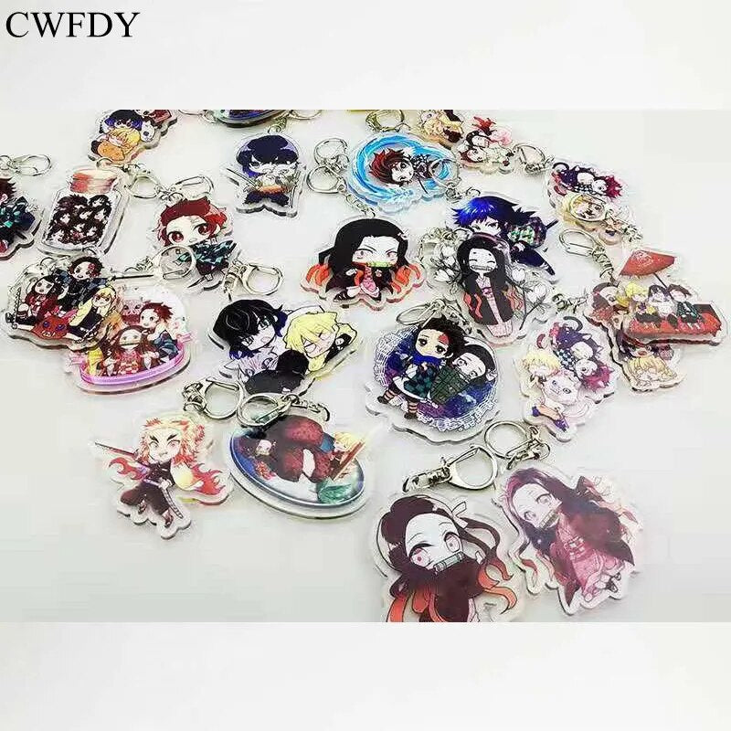 Mixed 50pcs Anime Figure Keychain Anime Demon Slayer: Kimetsu no Yaiba Keyring Transparent Arcylic Hanging Pendant Accessories