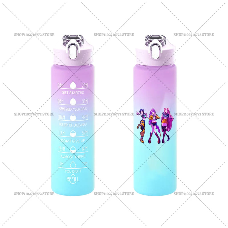750ML KPop Demon Hunters Gradient Color Water Cup HUNTRIX Rumi Mira Zoey Jinu Drinking Bottle Saja Boys Tiger Kid Birthday Gift