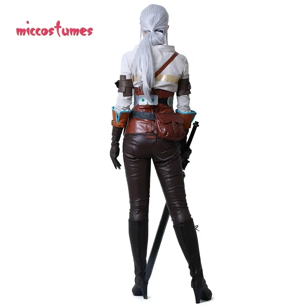 Miccostumes Women's Game Ciri Cosplay Costume with Belts Gloves and Bags for Woman Halloween Outfit