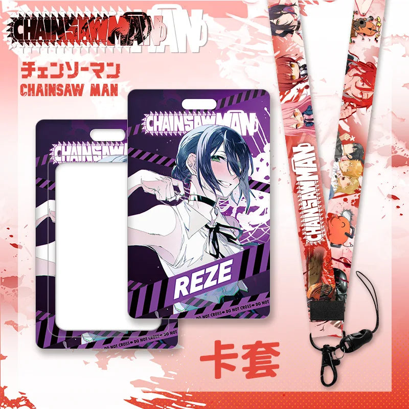 Anime Chainsaw Man Keychain Cartoon Cosplay Figure Lanyard Cartoon ID Bank Credit Card Set Hold Neck Strap Accessories Kids Gift