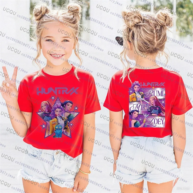 Kpop Demon Hunters Parent Child Short Sleeve T-shirt Cute Kpop Demon Hunters TShirt Harajuku Casual Fashion Cotton Kid's Tshirt