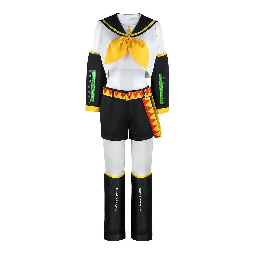 Japanese anime Rin Len Halloween Uniform Kagamine Len + Rin Cosplay Complete Costumes sets Tops+Shorts women men