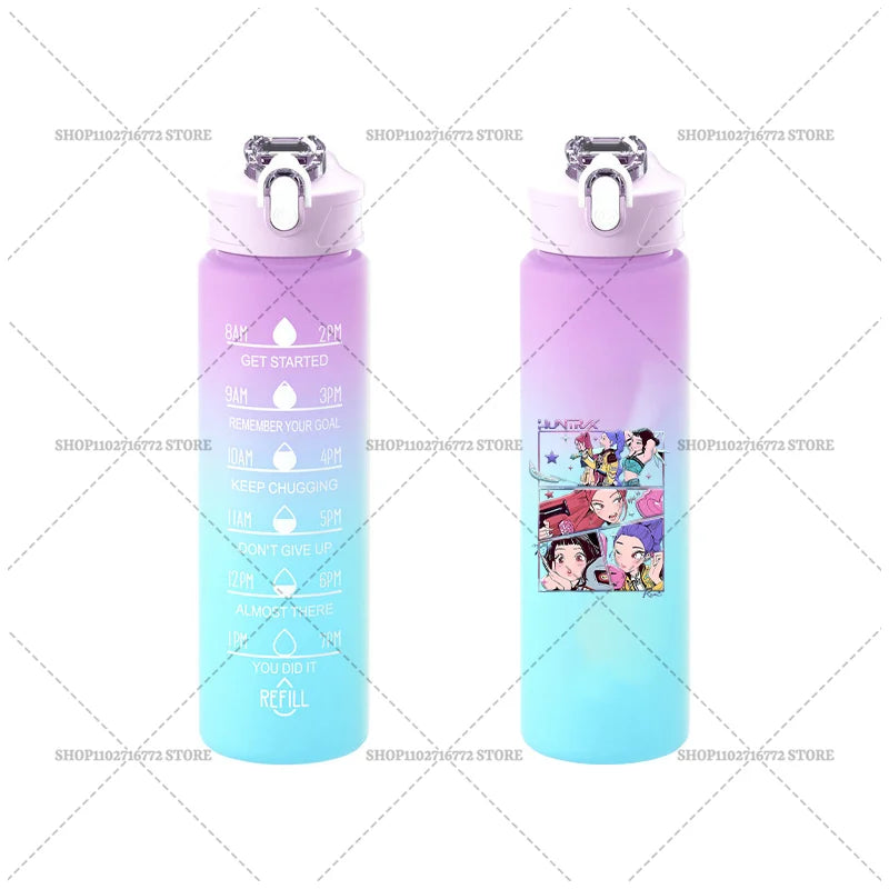 750ML KPop Demon Hunters Gradient Color Water Cup HUNTRIX Rumi Mira Zoey Jinu Drinking Bottle Saja Boys Tiger Kid Birthday Gift