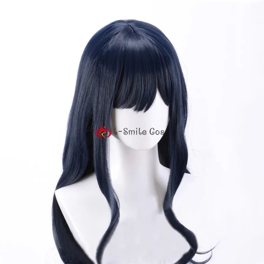 Final Fantasy XIV 14 Cosplay FF14 FFXIV Gaia Wig 80cm Long Navy Blue Curly Bangs Heat Resistant Synthetic Hair + Wig Cap