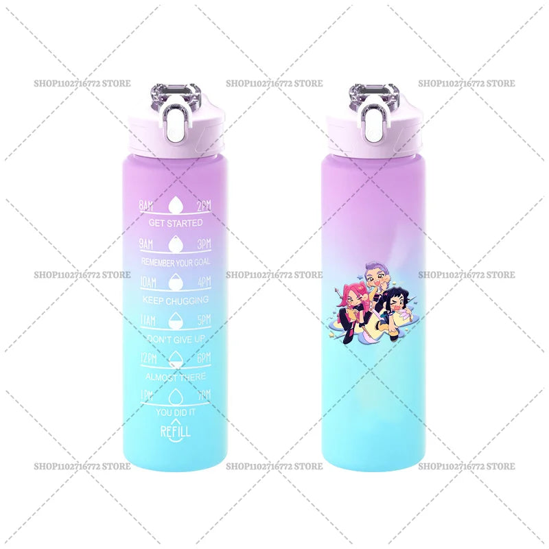 750ML KPop Demon Hunters Gradient Color Water Cup HUNTRIX Rumi Mira Zoey Jinu Drinking Bottle Saja Boys Tiger Kid Birthday Gift