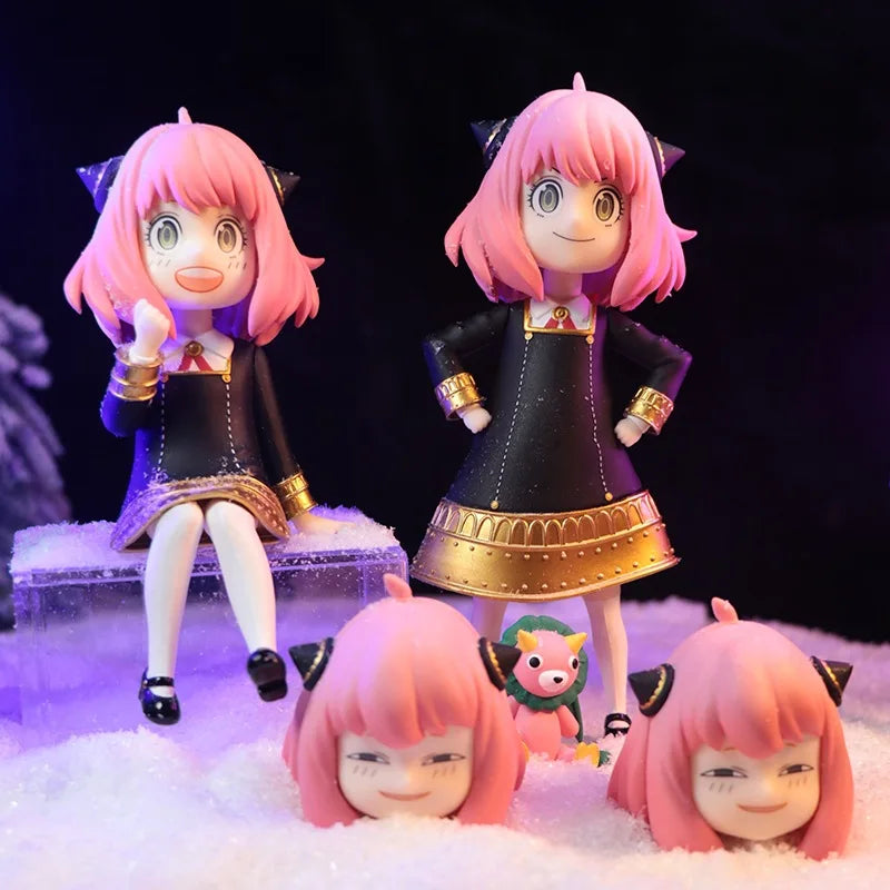 Figura de acción de PVC de 17CM Anya Forger &amp; Pochita SPY X FAMILY Chainsaw Man, estatua de resina, figura de acción de Anime, figura de cabeza reemplazable, Juguetes Manga