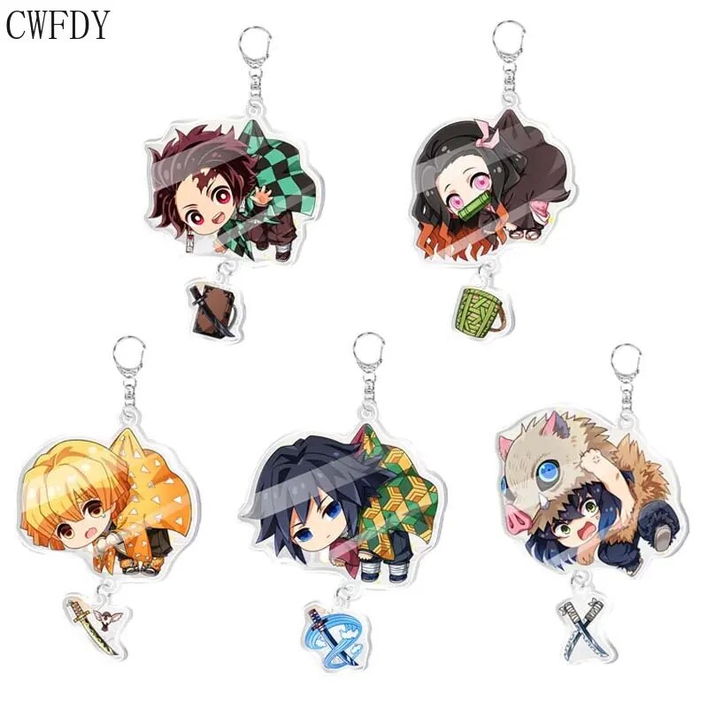 5-18pcs/lot Wholesale Anime Demon Slayer Keychain Acrylic Cartoon Double-Sided Pendant Figure Key Holder Women Men Birthday Gift