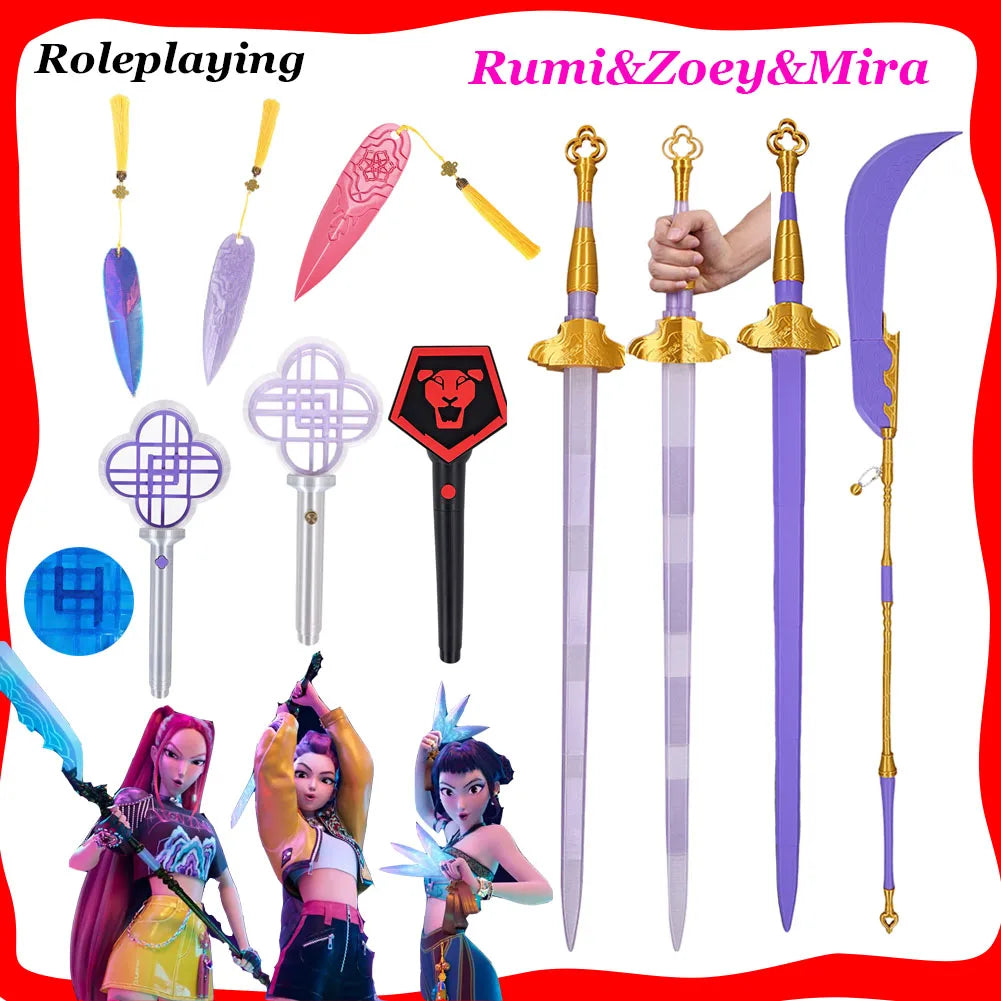 Rumi Cosplay Sword Demons Hunter KPop 3D Printed Light Purple Scalable Swords Knife Ornament for Girls Group Props Accessories