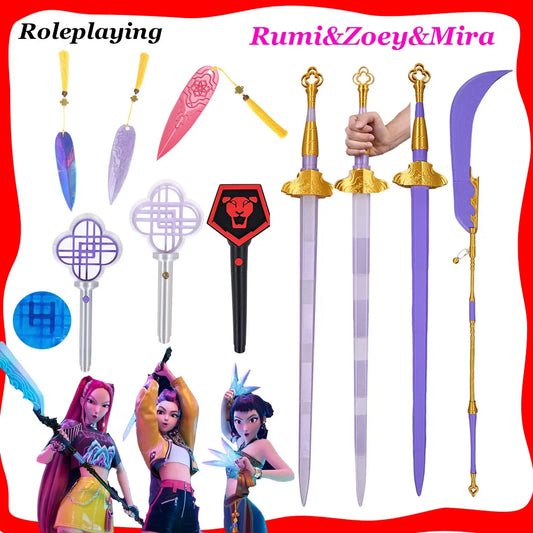 Rumi Cosplay Sword Demons Hunter KPop 3D Printed Light Purple Scalable Swords Knife Ornament for Girls Group Props Accessories