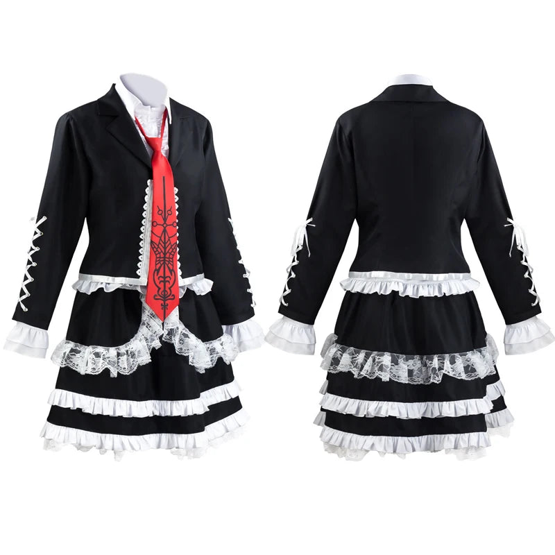 Danganronpa Celestia Ludenberg Cosplay Costume Yasuhiro Taeko Cosplay Wig Metal Bone Ring Clothing Including Shirt Tie Socks