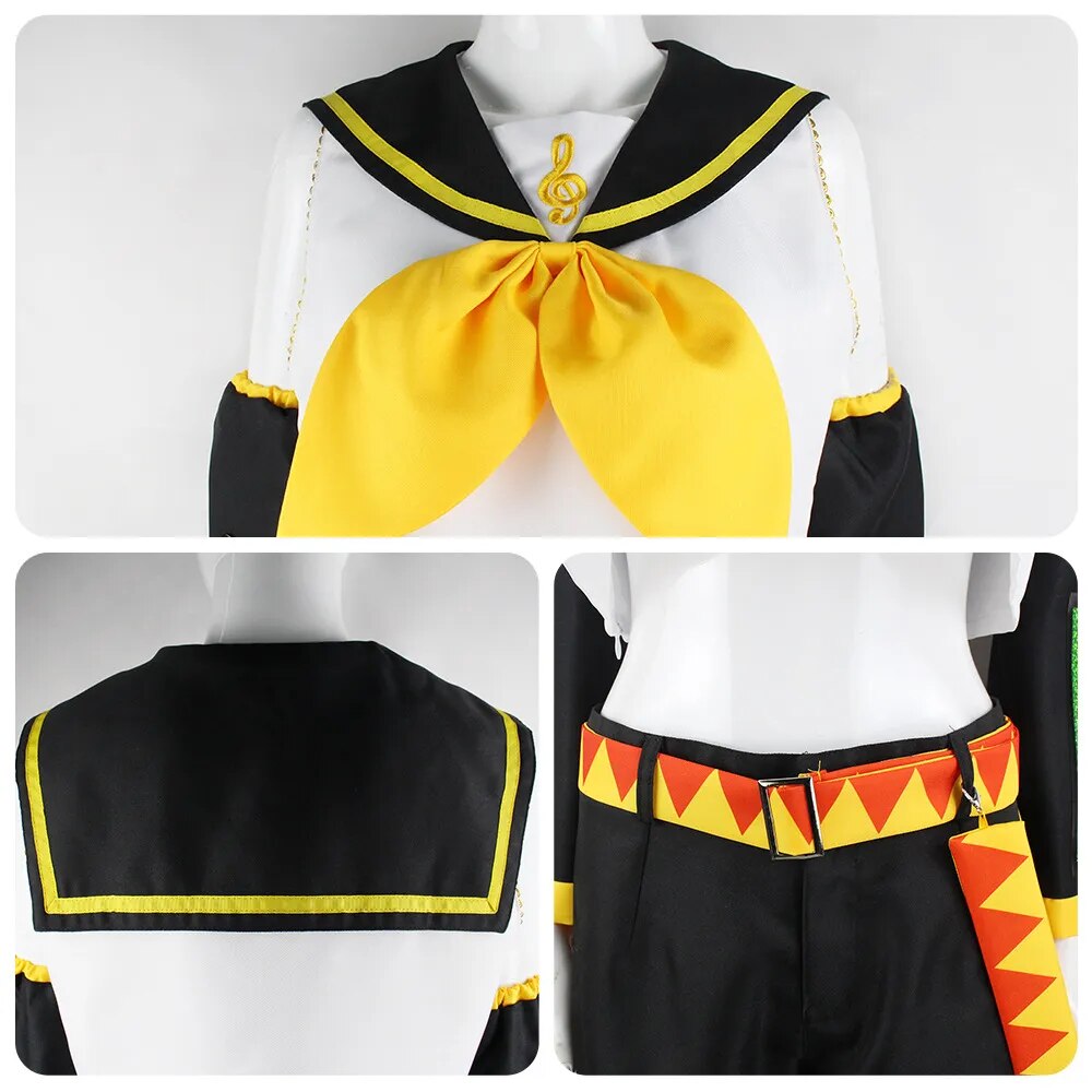 Anime japonés Rin Len uniforme de Halloween Kagamine Len + Rin Cosplay disfraces completos conjuntos Tops + Pantalones cortos mujeres hombres