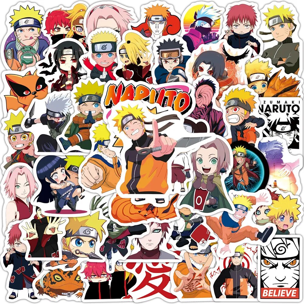 50/100pcs Anime NARUTO Stickers Cool Uzumaki Naruto Sticker Notebook Car Bike Motorcycle Stationery Laptop Kid Decal Toys Gift