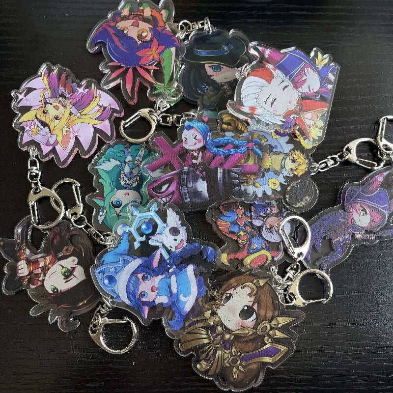 LLavero arcano de Liga de Leyendas de Anime, figura bonita acrílica de doble cara, llaveros de Jinx Tristana Neeko, bolsos Kawaii, llaveros