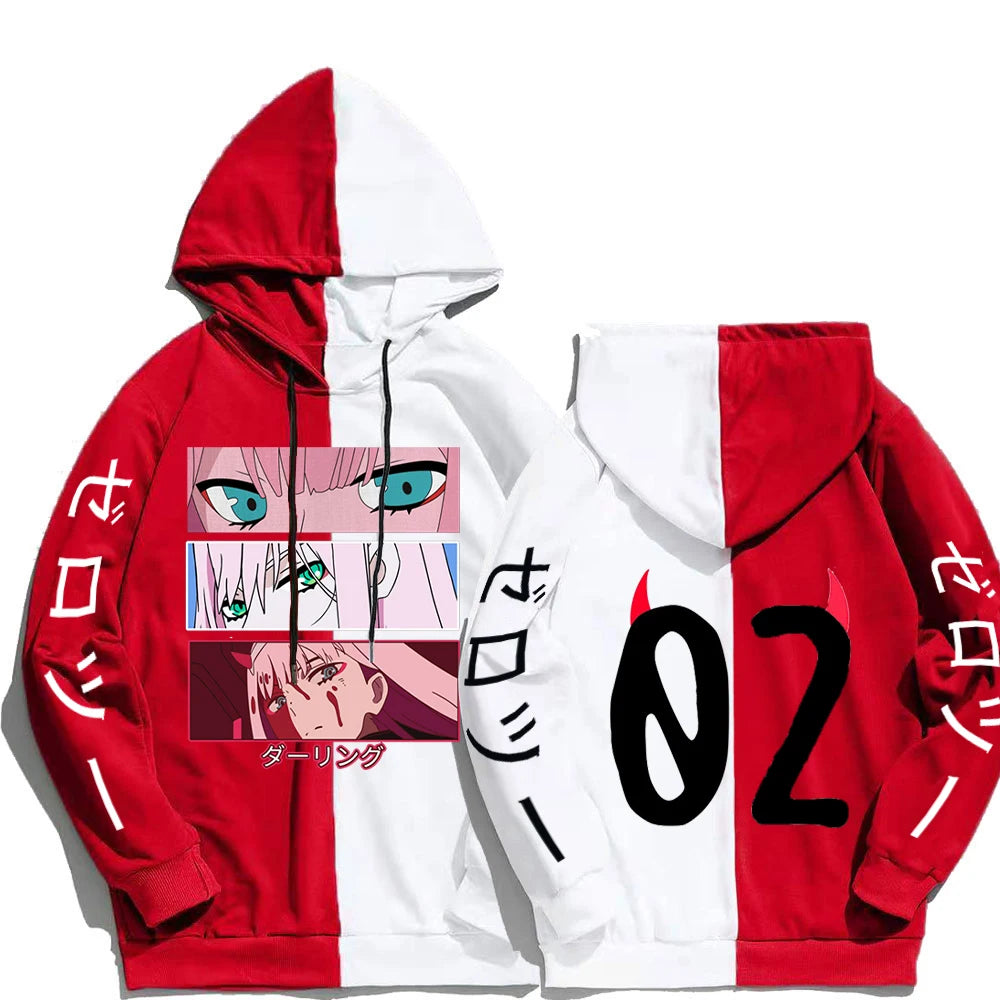 Sudaderas con capucha de Anime DARLING In The FRANXX para hombre y mujer, sudadera con estampado ZERO TWO, Tops informales de manga larga con capucha para otoño e invierno