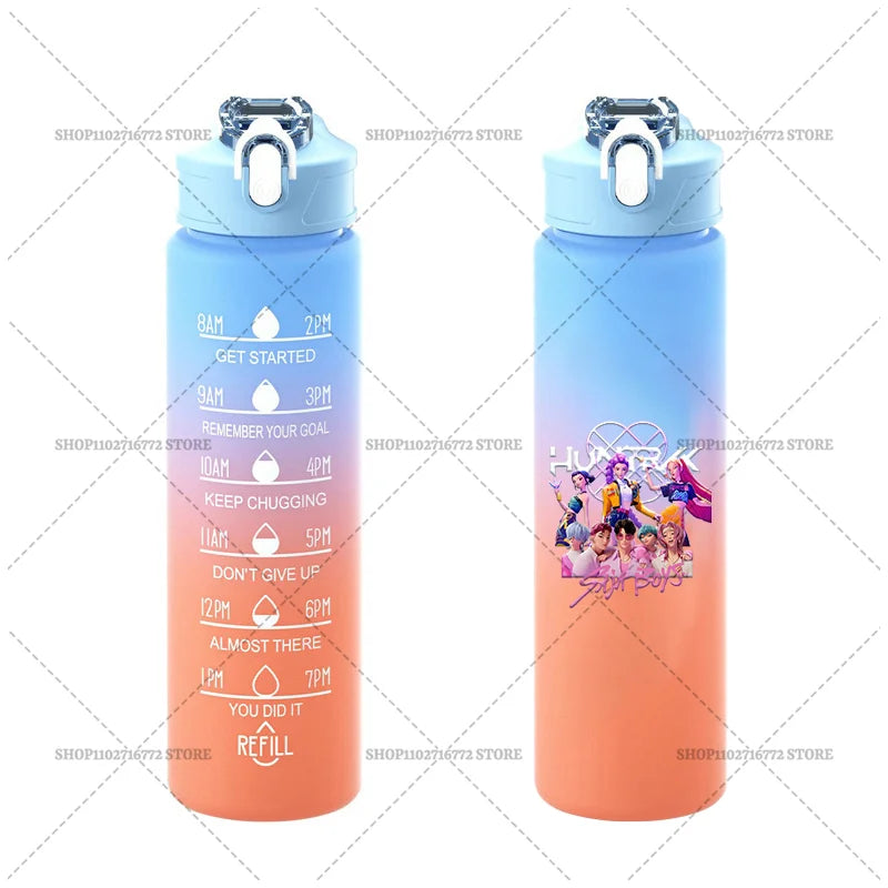 750ML KPop Demon Hunters Gradient Color Water Cup HUNTRIX Rumi Mira Zoey Jinu Drinking Bottle Saja Boys Tiger Kid Birthday Gift