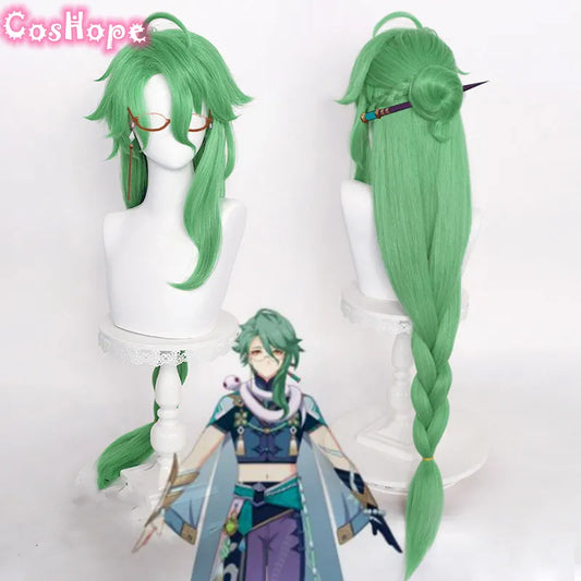 BaiZhu Cosplay Wig Unisex 100cm Long Green Wig Cosplay Anime Cosplay Wigs Heat Resistant Synthetic Wigs Halloween