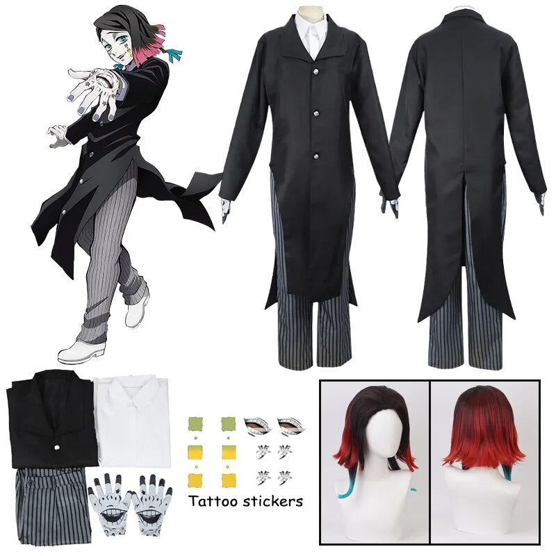 Anime Enmu Cosplay Costume Demon Slayer Cosplay Enmu Dream Uniform Kimetsu No Yaiba Enmu Wig Tattoo Halloween Party Clothes