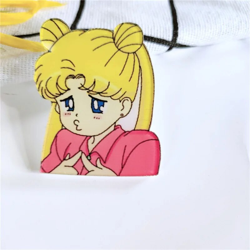 Y2k Cartoon Anime Sailor Moon Acrylic Brooch Cute Pin On Backpack Student Badge Trinket Toy Gift Fashion Jewelry Accessories