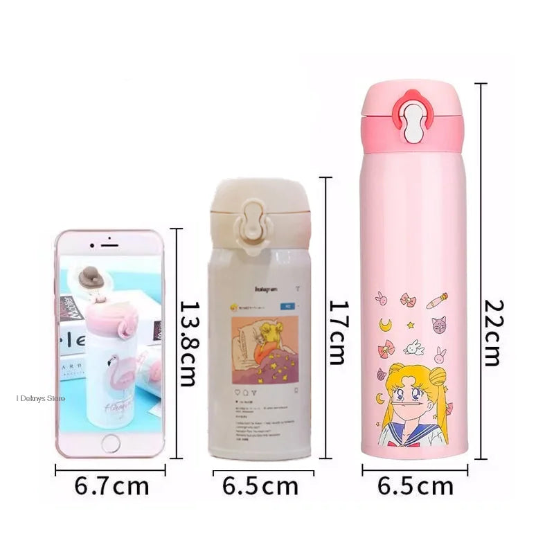 Kawaii Sailor Moon Thermos Bottle Cute Hot Water Bottle Cartoon Stainless Steel Christma Gift Cup Portable Leakproof Thermos Cup