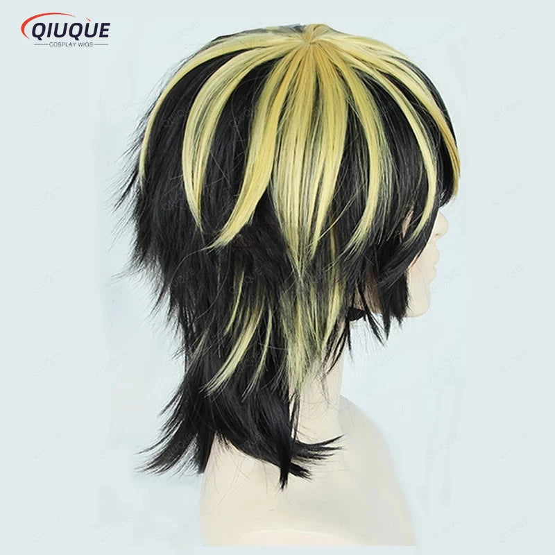 Tokyo Revengers Hanemiya Kazutora Cosplay Wig Tokyo Manji Gang Captain Black Golden Hair + Earring + Tattoo Sticker + Wig Cap