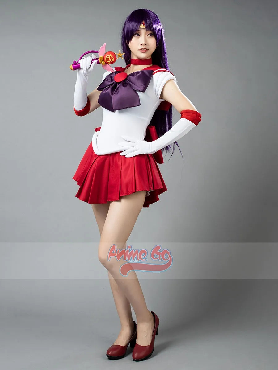 Anime Sailor Mars Hino Rei Cosplay disfraz vestido guantes lazos traje rojo peluca mp000570