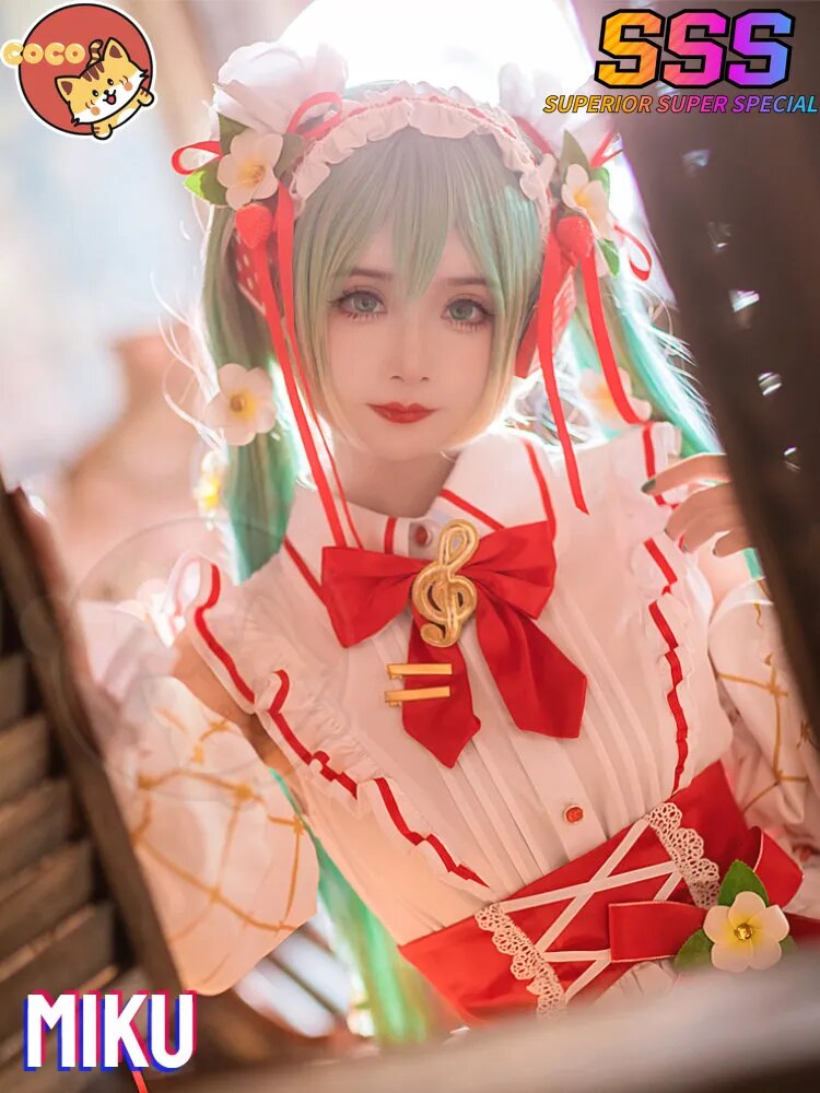 CoCos-SSS VOCALOID 15th Anniversary Miku Cosplay Costume VOCALOID Miku x Strawberry Cos Miku Strawberry Lolita Dress and Wig