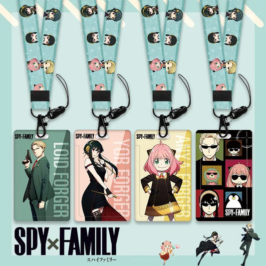 Spy X-portatarjetas de identificación familiar con cordón, figura de dibujos animados, Protector de tarjeta de trabajo para niños, comida escolar, cuello colgante, regalos de plástico