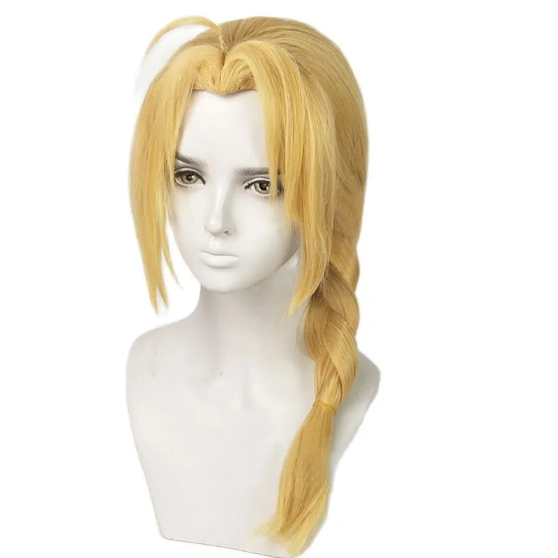 Edward Elric 50cm Long Blonde Braided Cosplay Wig Anime Fullmetal Alchemist Heat Resistant Cosplay Hair Wigs + Wig Cap