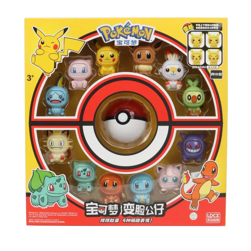 Pokemon Face Changing Anime Action Figure Kawaii 12 Kind Doll Dragon Ball Pokeball Pocket Monster Pikachu Child Toy Set