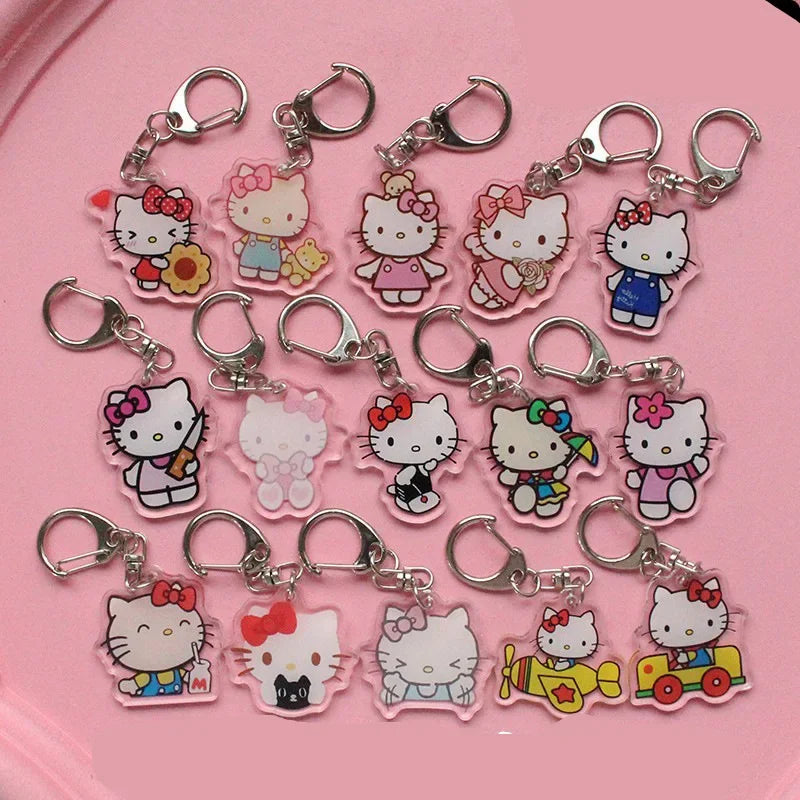 Llavero acrílico de Hello Kitty, accesorios, figuras de Anime Sanrio, colgante de llavero, llavero de cadenas para Cosplay de dibujos animados, regalos accesorios