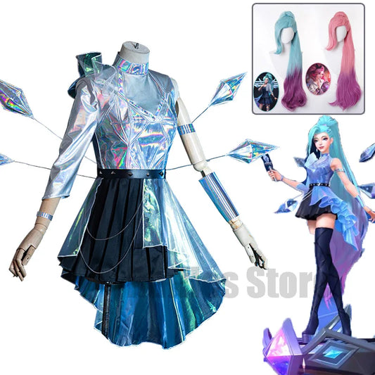 LOL Cosplay KDA Seraphine Costume Wig K/DA ALL OUT More 2020 Performance Costumes Dresses Skirt Outfits Sparkling Stage Suit