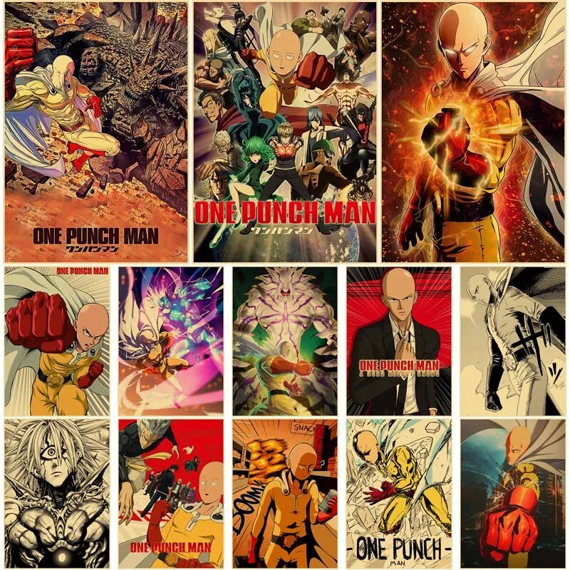 Pósteres de One Punch Man, decoración estética del hogar, imágenes impresas en HD, sala de estar, Bar, cafetería, pintura artística de pared, póster de Anime de papel Kraft