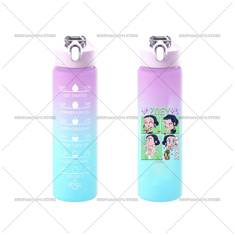 750ML KPop Demon Hunters Gradient Color Water Cup HUNTRIX Rumi Mira Zoey Jinu Drinking Bottle Saja Boys Tiger Kid Birthday Gift