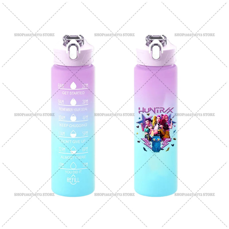 750ML KPop Demon Hunters Gradient Color Water Cup HUNTRIX Rumi Mira Zoey Jinu Drinking Bottle Saja Boys Tiger Kid Birthday Gift