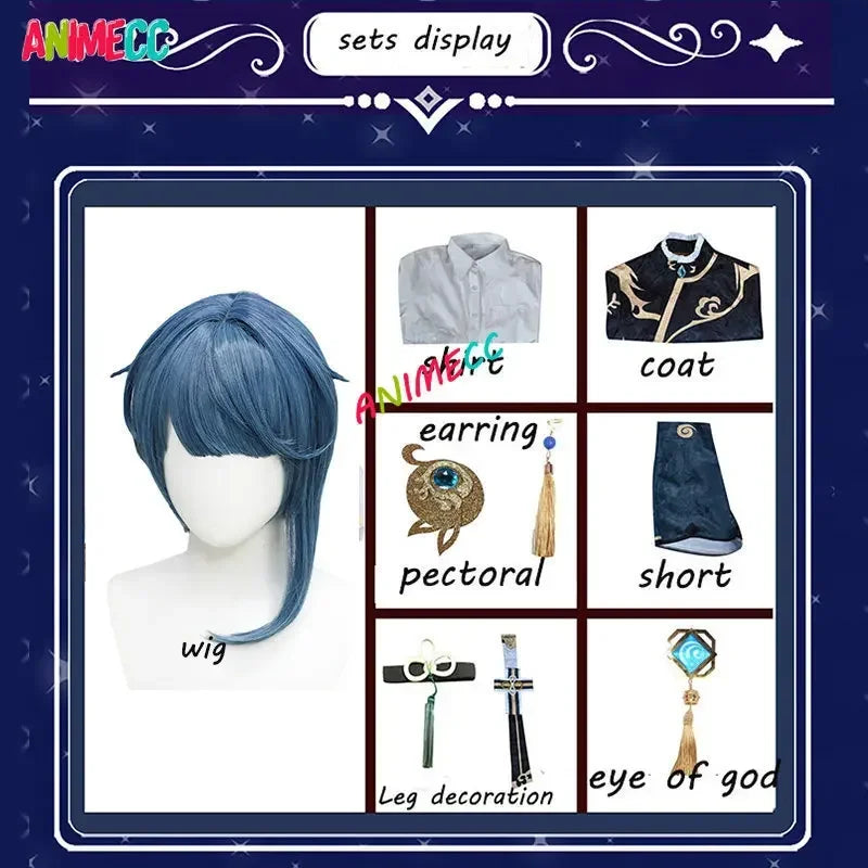 ANIMECC  XingQiu Cosplay Costume Wig Game GenshinImpact Xing Qiu Cosplay  Earrings Halloween Party Outfit  for Women Girls