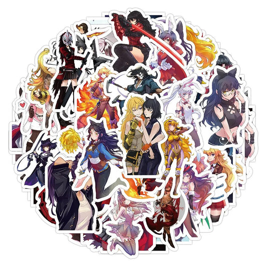 50 Uds Anime RWBY guerra de cuatro colores Graffiti decoración coche maletero taza de agua adhesivo para refrigerador